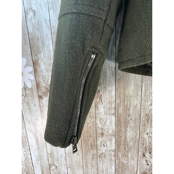 American Eagle‎ Womens Moto Jacket Sz Small Dark Moss Green Wool Blend Faux Fur - Picture 7 of 12